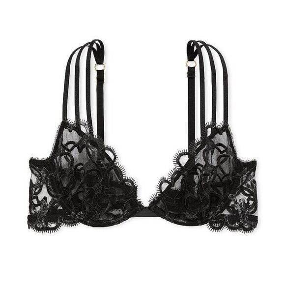 34DD {Victoria's Secret} Black Hearts Unlined Demi Bra - Picture 6 of 7